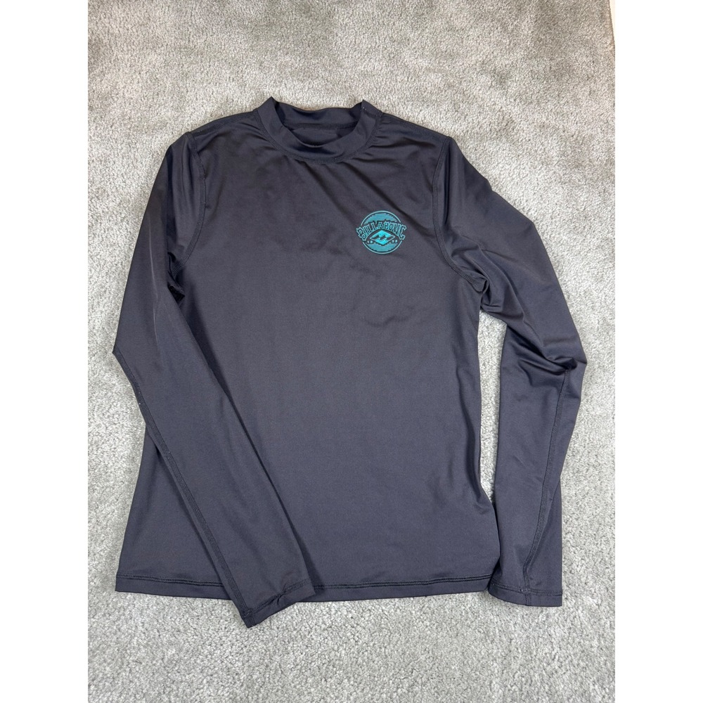 Billabong Mens Long Sleeve Rash Guard Black Teal Logo UV Protection Size Large